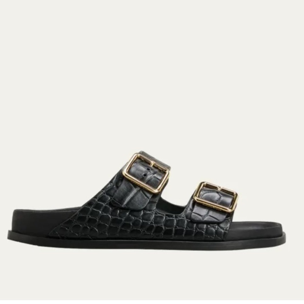 Birkenstock 1774 Arizona Croco Leather Sandal, Black, Size 38/7.5